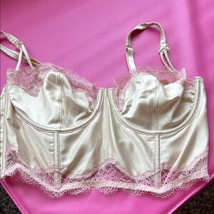 Victoria’s Secret Satin Lace Trim Bralette in Cream and Pink
